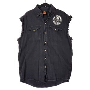 Hot Leathers Men Black Denim 2nd Amendment Sleeveless Biker Shirt L Skull Grunge